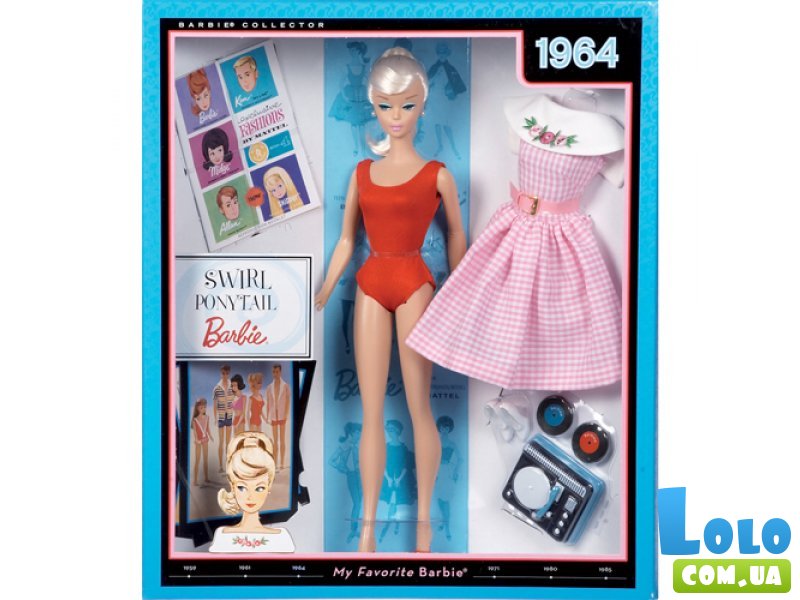 Коллекционная модель <b>кукла Барби «Винтажная» серия  «Капсула времени» Mattel<b>  будто пришла к нам из прошлого. Куколка облачена в ярко-красный купальник, а после пляжа она сможет надеть красивое розовое платье в  винтажном стиле и дополнить образ модными туфельками белого цвета.