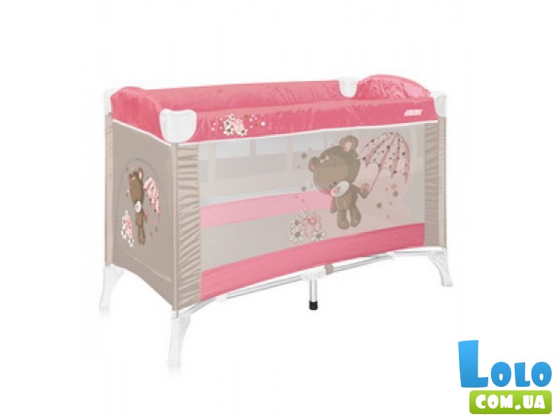Кроватка-манеж Bertoni Arena 2 Layers Pink Bear (розовая с бежевым), с рисунком