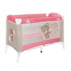 Кроватка-манеж Bertoni Arena 2 Layers Pink Bear (розовая с бежевым), с рисунком