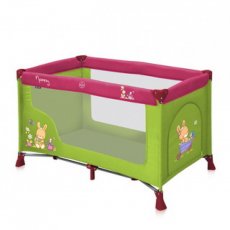 Кроватка-манеж Bertoni Nanny 1 Layer Green&Pink Bunnies (зеленая с розовым), с рисунком
