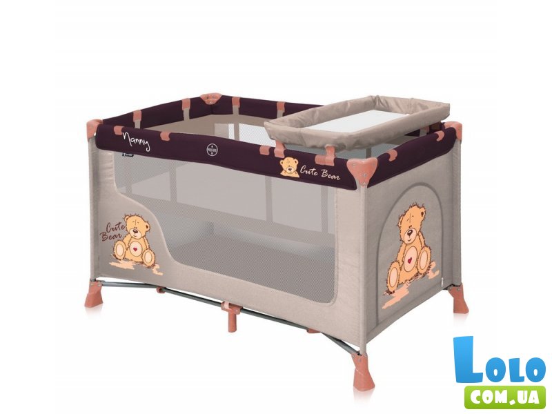 Кроватка-манеж Bertoni Nanny 2 Layers Beige Bear (коричневая с бежевым), с рисунком