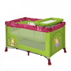 Кроватка-манеж Bertoni Nanny 2 Layers Green&Pink Bunnies (зеленая с розовым), с рисунком