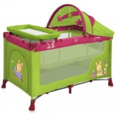 Кроватка-манеж Bertoni Nanny 2 Layers Plus Green&Pink Bunnies (зеленая с розовым), с рисунком