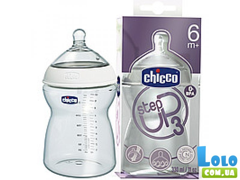 Бутылочка из пластика Chicco Step Up3, 330 мл на возраст более 6 месяцев прозрачного цвета