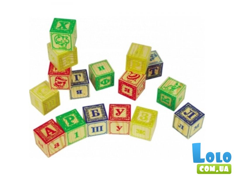 Набор кубиков из дерева №2 Мир деревянных игрушек (16 штук)