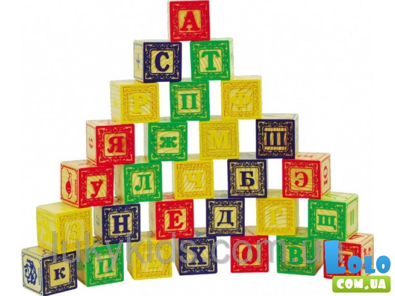 Набор кубиков из дерева №3 Мир деревянных игрушек (28 штук) 