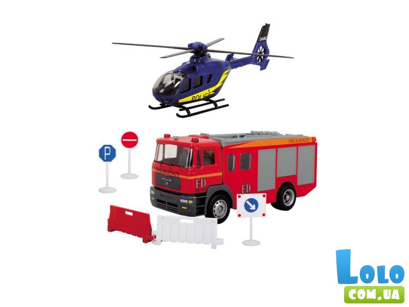 Мини-набор "Спасательная служба" с вертолетом и пожарной машиной Dickie Toys