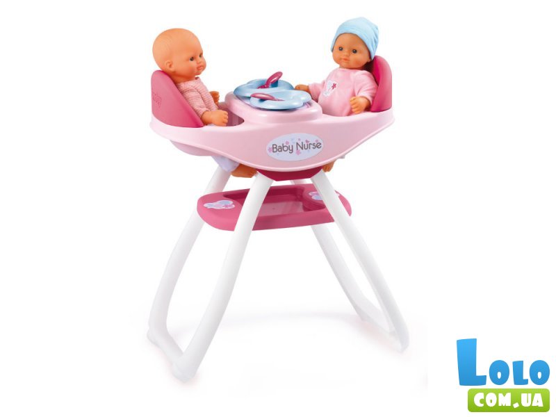 Стульчик Smoby "Baby Nurse" для кормления близнецов со съемными сидениями, с аксессуарами, 33х46х58 см