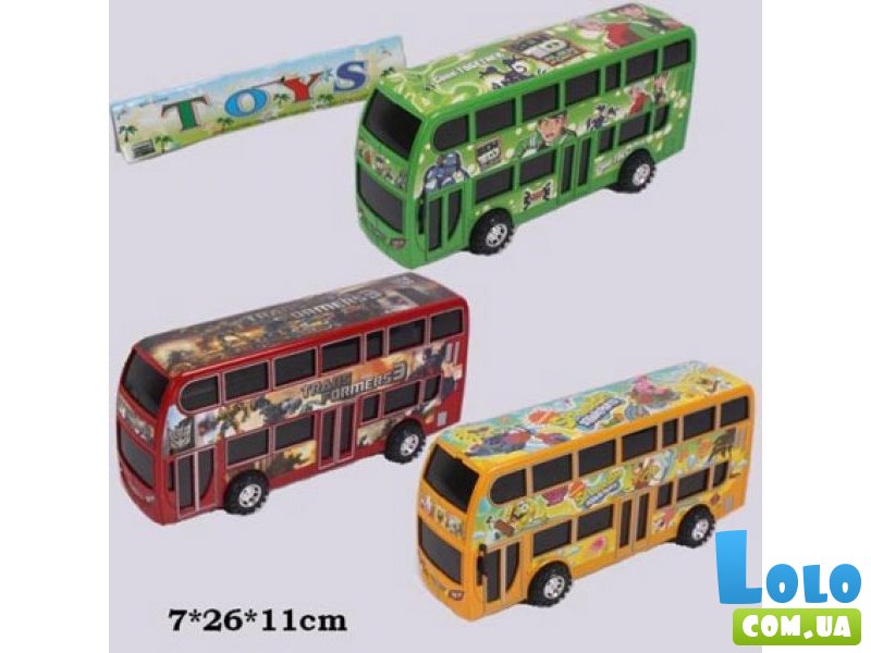 Автобус инерционный 768-2/3/5, 3 вида, 2-х этажный в пакете 7*26*11 см Joy Toy
