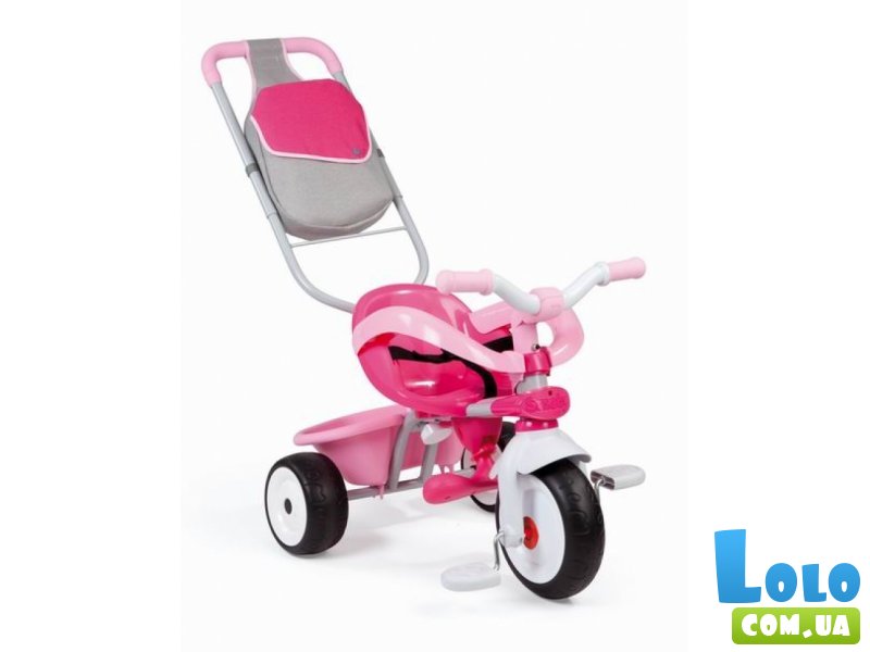 Трехколесный велосипед Smoby "Металлический велосипед с багажником и сумкой", розовый
