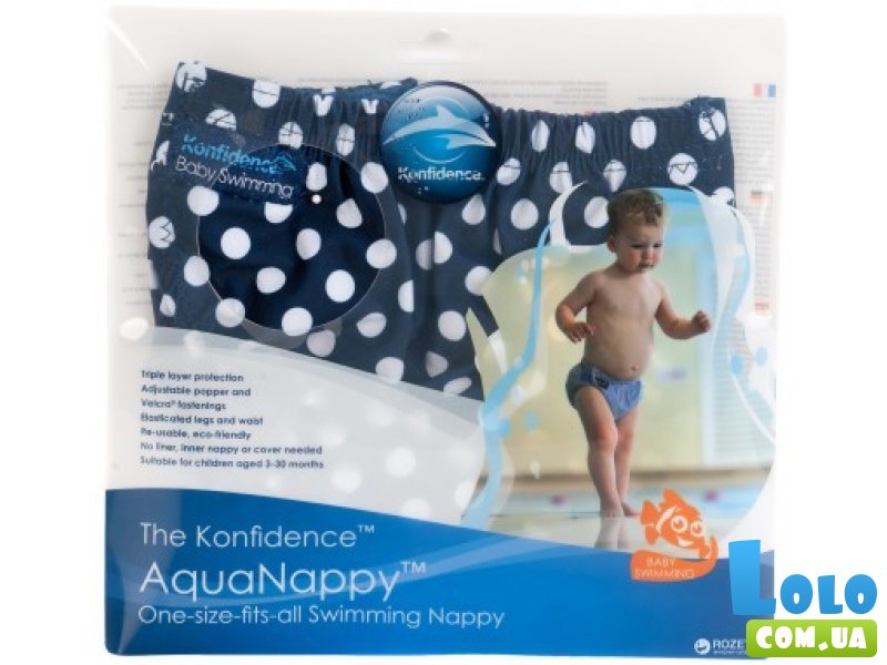 Трусики для плавания Konfidence Aquanappies Navy Polka Dot для детей в возрасте от 3 до 30 месяцев (цвет: темно-синий; узор: белый горох)