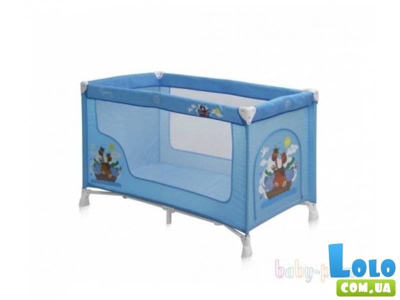 Кроватка-манеж Bertoni Nanny 1 Layer Blue Adventure (голубая), с рисунком