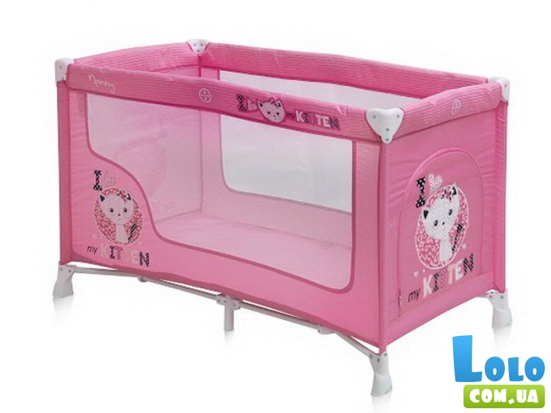 Кроватка-манеж Bertoni Nanny 1 Layer Pink Kitten (розовая), с рисунком