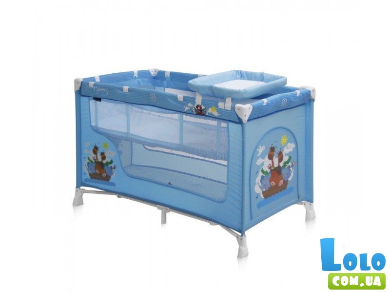 Кроватка-манеж Bertoni Nanny 2 Layers Blue Adventure (голубая), с рисунком