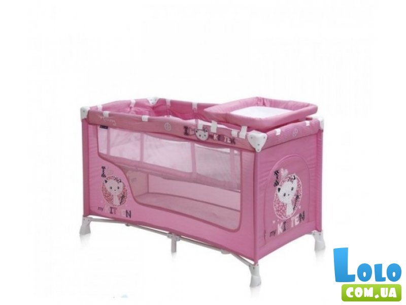 Кроватка-манеж Bertoni Nanny 2 Layers Pink Kitten (розовая), с рисунком