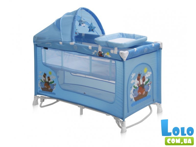 Кроватка-манеж Bertoni Nanny 2 Layers Plus Rocker Blue Adventure (синяя), с рисунком