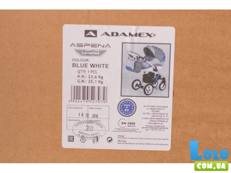 Универсальная коляска 2 в 1 Adamex Aspena Grand Prix Collection Blue-White (серая с синим)