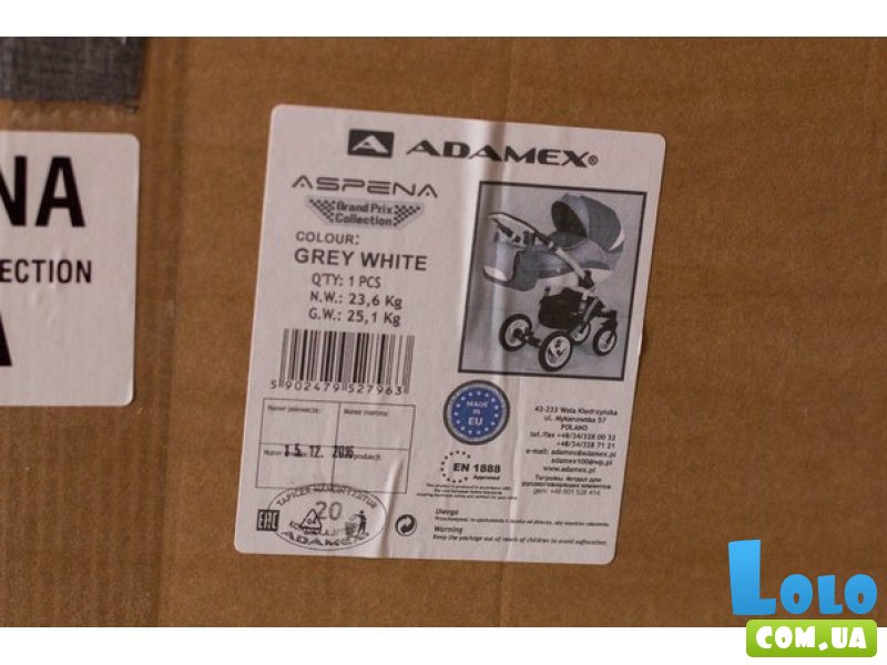 Универсальная коляска 2 в 1 Adamex Aspena Grand Prix Collection Grey-White (серая)