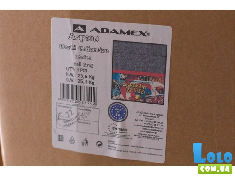 Универсальная коляска 2 в 1 Adamex Aspena World Collection Comics Red Grey (серая с красным), с рисунком