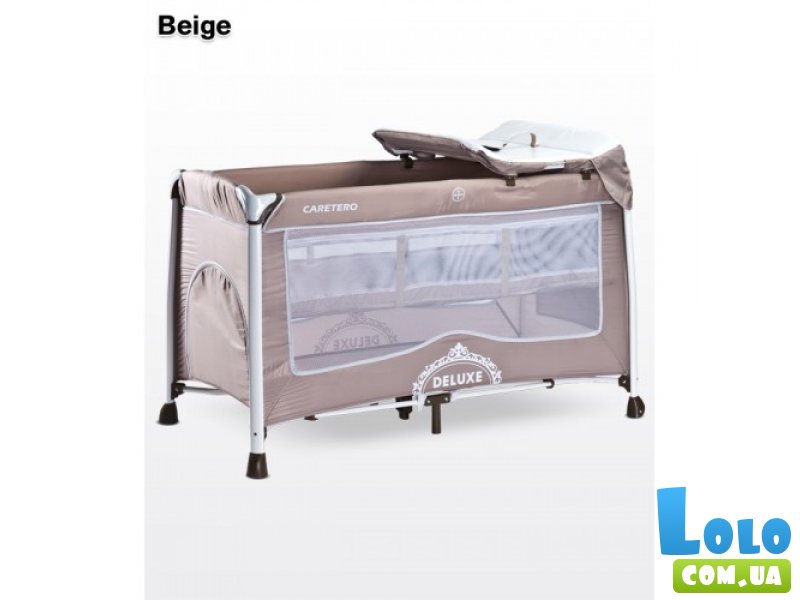 Кроватка-манеж Caretero Deluxe Beige (бежевая), с пеленальным столиком