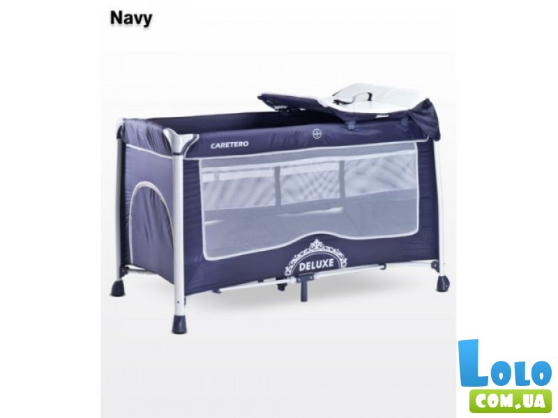 Кроватка-манеж Caretero Deluxe Navy (синяя), с пеленальным столиком