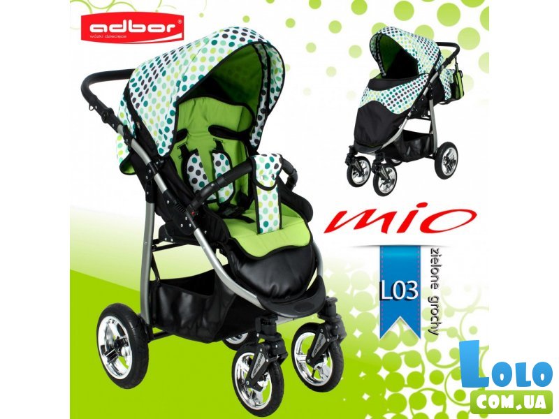 Прогулочная коляска Adbor Mio Special Edition L03 (зеленая), в горошек