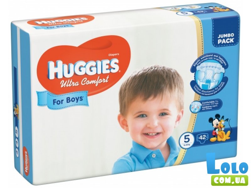 Подгузники Huggies Ultra Comfort 5 для мальчиков (12-22кг), 42 шт