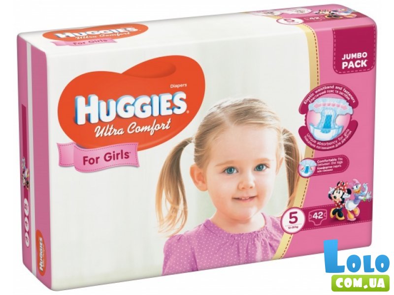 Подгузники Huggies Ultra Comfort 5 для девочек (12-22кг), 42 шт