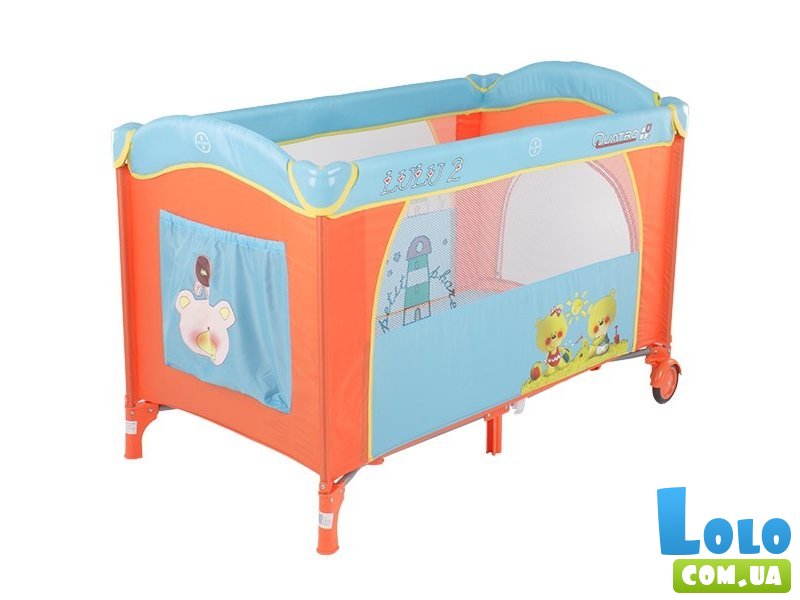 Кроватка-манеж Quatro Lulu 2 P610BH №4 (голубая с оранжевым), с пеленатором