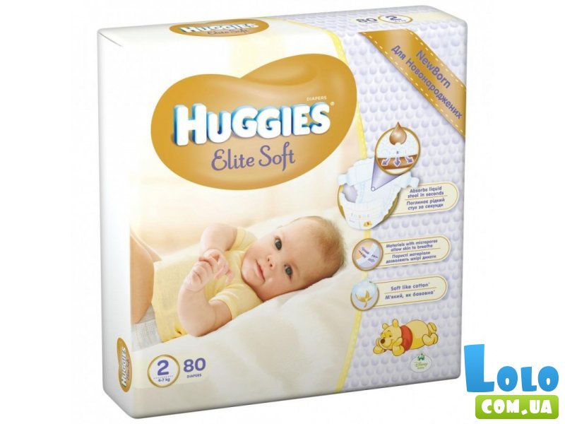Подгузники Huggies Elite Soft 2 (Mega), 80 шт