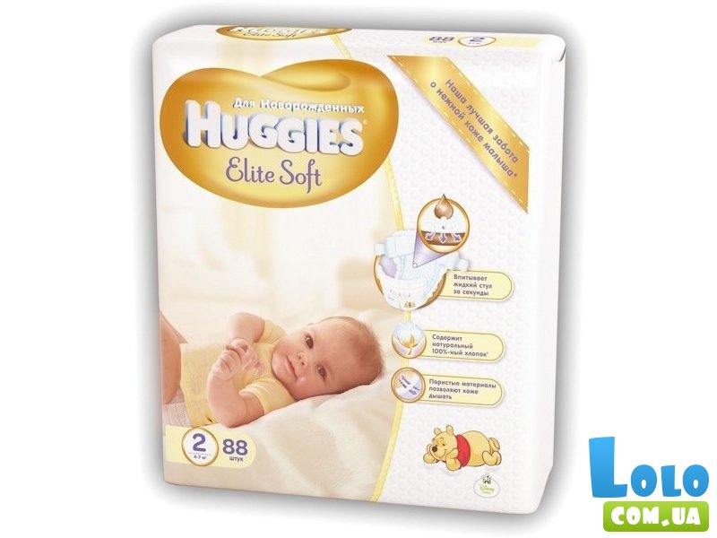 Подгузники Huggies Elite Soft Newborn 2 Mega (4-6 кг), 88 шт.