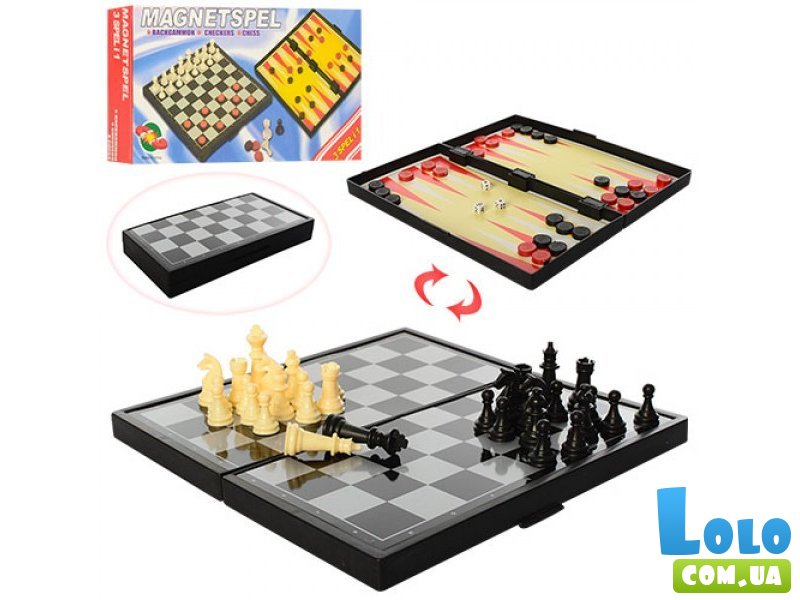 Игровой набор "Магнитные шахматы,нарды,шашки 3в1" (2029)