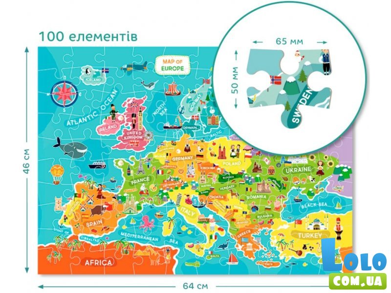 Пазл Карта Европы, Dodo, 100 эл. (англ.)