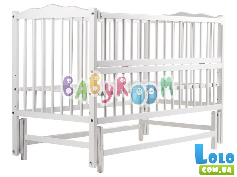 Кроватка Babyroom "Веселка" DVMO-2 (белый), шарнирная с откидной боковиной