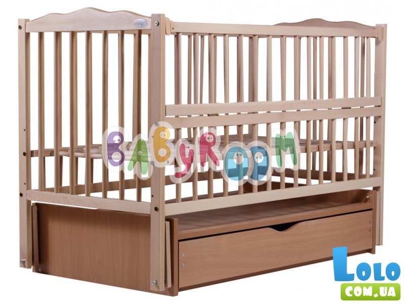 Кроватка Babyroom "Веселка" DVMYO-3 (натуральный), шарнирная с ящиком и откидной боковиной