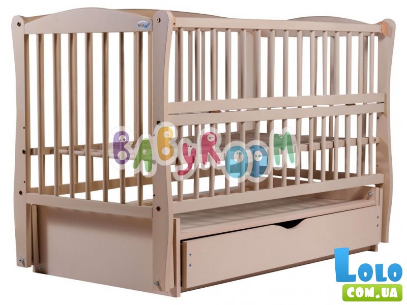Кроватка Babyroom "Веселка" DVMYO-3 (слоновая кость), шарнирная с ящиком и откидной боковиной