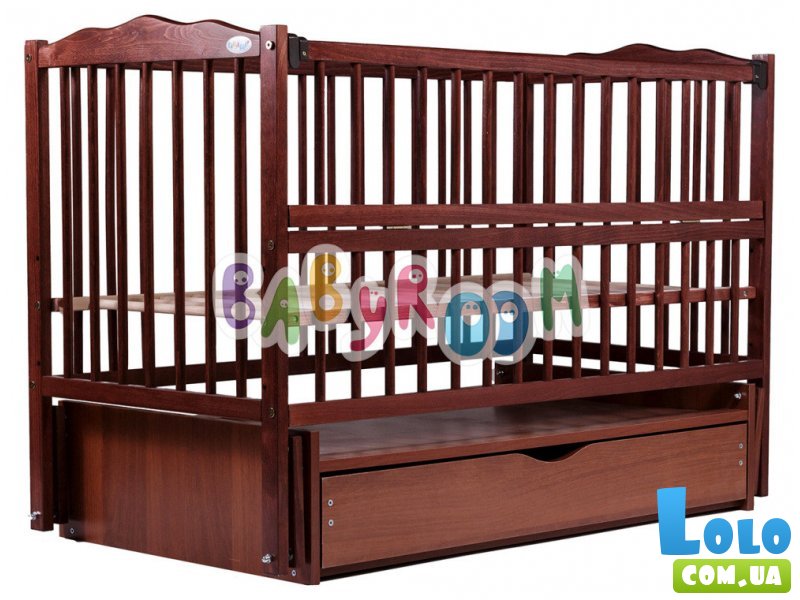 Кроватка Babyroom "Веселка" DVMYO-3 (тик), шарнирная с ящиком и откидной боковиной