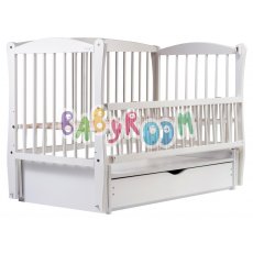 Кроватка Babyroom "Элит" DEMYO-5 (белый), шарнирная с ящиком и откидной боковиной