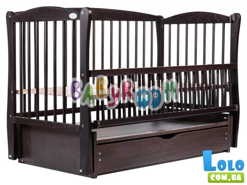 Кроватка Babyroom "Элит" DEMYO-5 (венге), шарнирная с ящиком и откидной боковиной