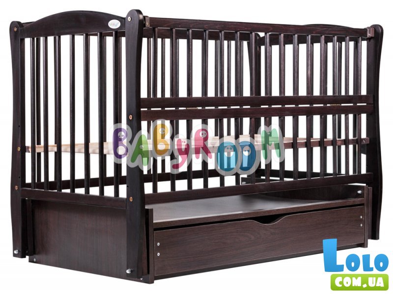 Кроватка Babyroom "Элит" DEMYO-5 (венге), шарнирная с ящиком и откидной боковиной