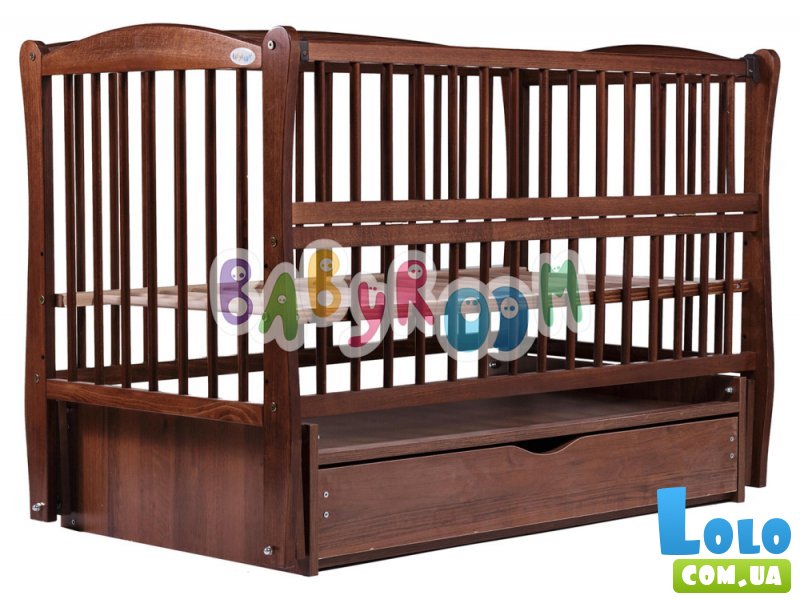 Кроватка Babyroom "Элит" DEMYO-5 (орех), шарнирная с ящиком и откидной боковиной
