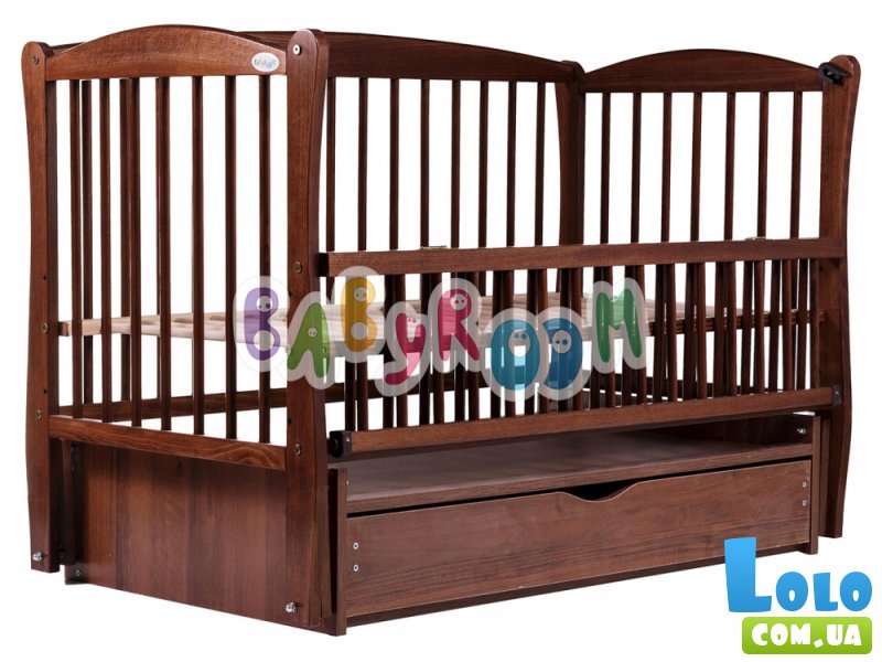 Кроватка Babyroom "Элит" DEMYO-5 (орех), шарнирная с ящиком и откидной боковиной