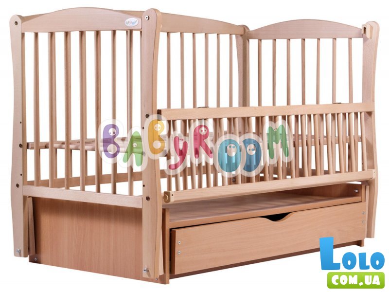 Кроватка Babyroom "Элит" DEMYO-5 (натуральный), шарнирная с ящиком и откидной боковиной
