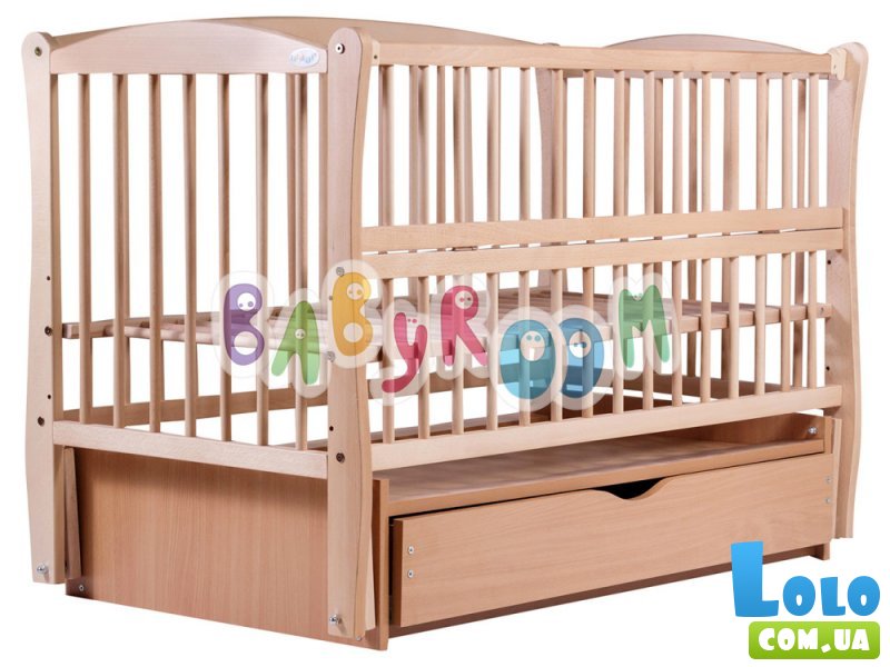 Кроватка Babyroom "Элит" DEMYO-5 (натуральный), шарнирная с ящиком и откидной боковиной