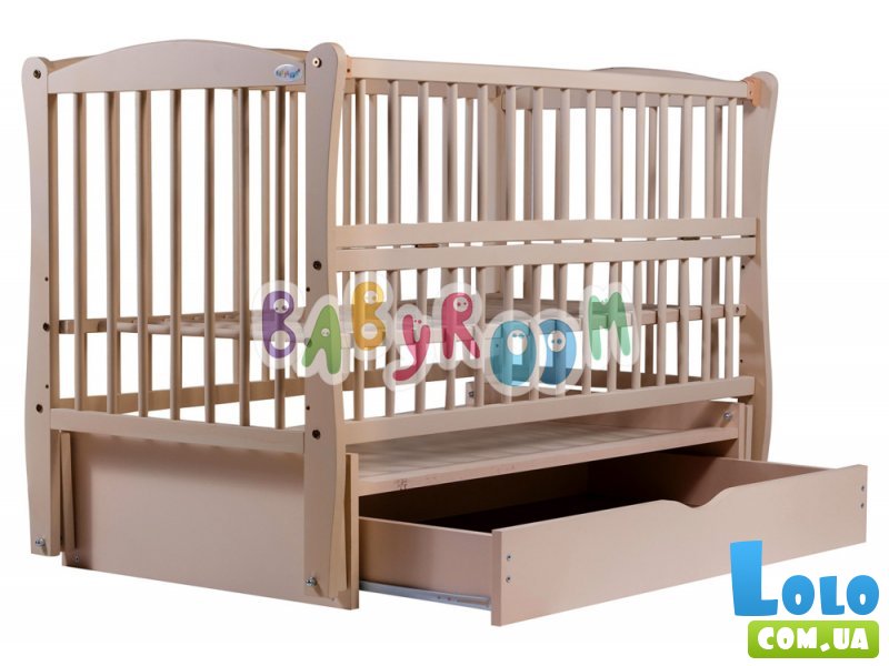 Кроватка Babyroom "Элит" DEMYO-5 (слоновая кость), шарнирная с ящиком и откидной боковиной
