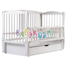 Кроватка Babyroom "Элит" DER-7 (белый), шарнирная с ящиком и откидной боковиной