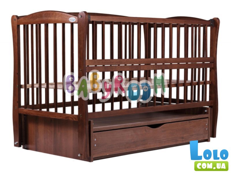 Кроватка Babyroom "Элит" DER-7 (орех), шарнирная с ящиком и откидной боковиной