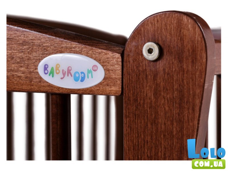 Кроватка Babyroom "Элит" DER-7 (орех), шарнирная с ящиком и откидной боковиной