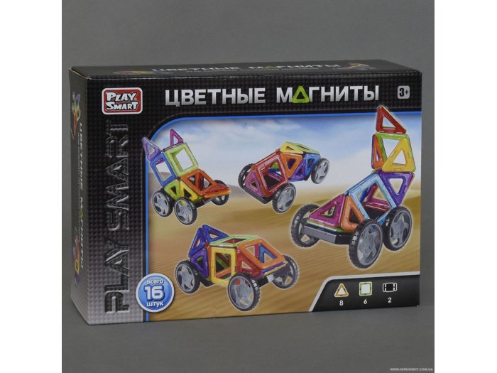 Конструктор магнитный Цветные магниты, Play Smart, 16 дет.