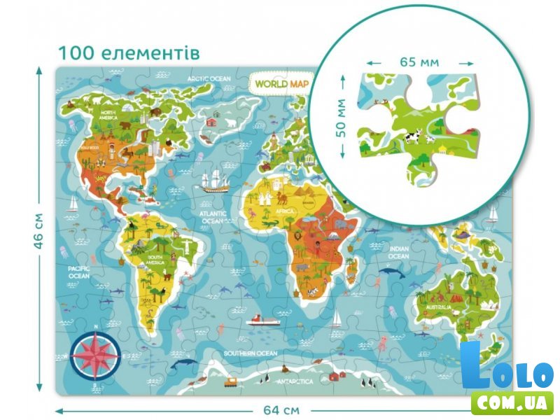 Пазл Карта мира, Dodo, 100 эл. (англ.)